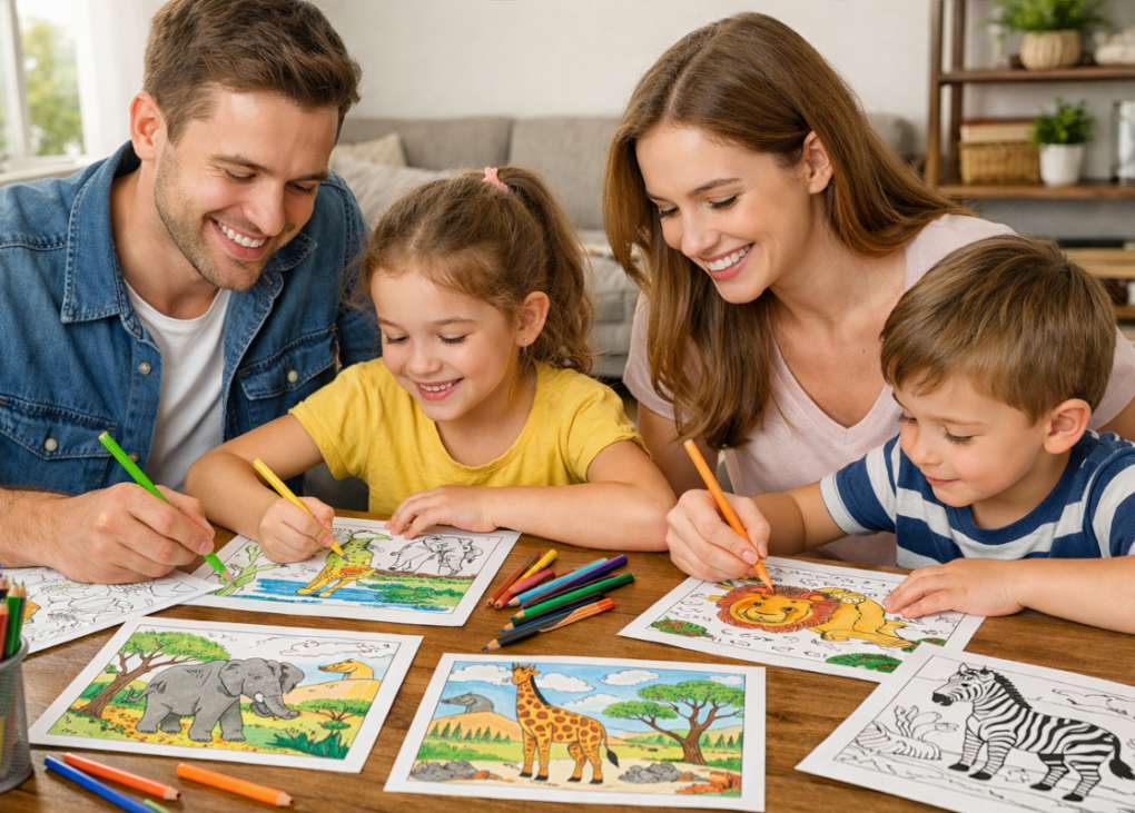 coloriage le Roi lion en famille