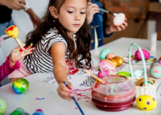 Kids coloring painting eggs easter holiday