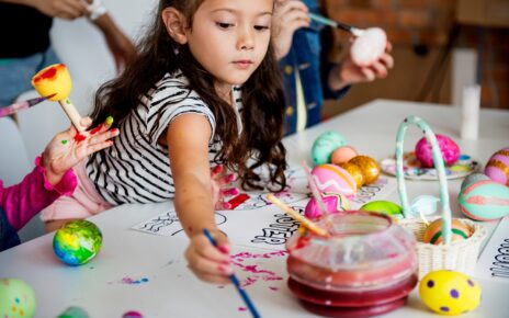 Kids coloring painting eggs easter holiday