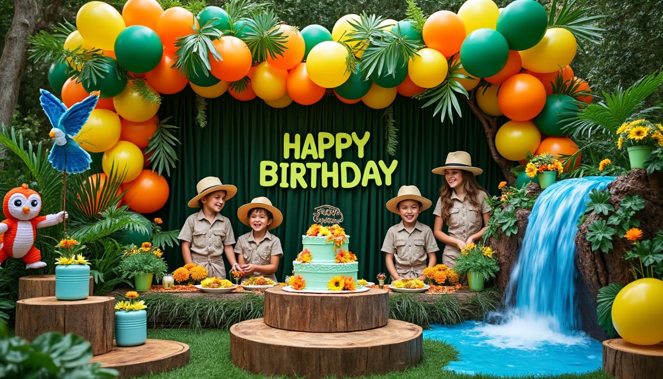 découvrez une décoration incroyable pour un anniversaire d'enfant sur le thème de l'aventure dans la jungle, avec des éléments ludiques et enchanteurs pour une fête inoubliable.
