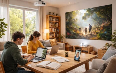 découvrez un vidéoprojecteur led idéal pour créer un espace familial polyvalent, parfait pour les devoirs des enfants et les visioconférences des adolescents, alliant performance et simplicité d'utilisation.