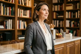 Femme élégante dans un café parisien, silhouette mise en valeur, ambiance rumeurs et célébrités 2026