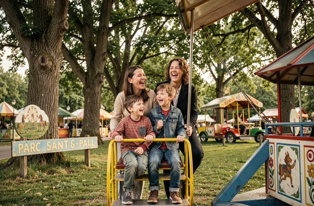 Mère et enfants profitant des attractions du Parc Saint-Paul dans l'Oise
