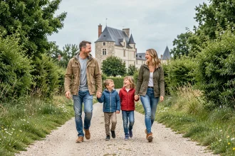 Famille en balade dans l'Oise, découvrant les sites naturels et patrimoniaux de la région en 2026